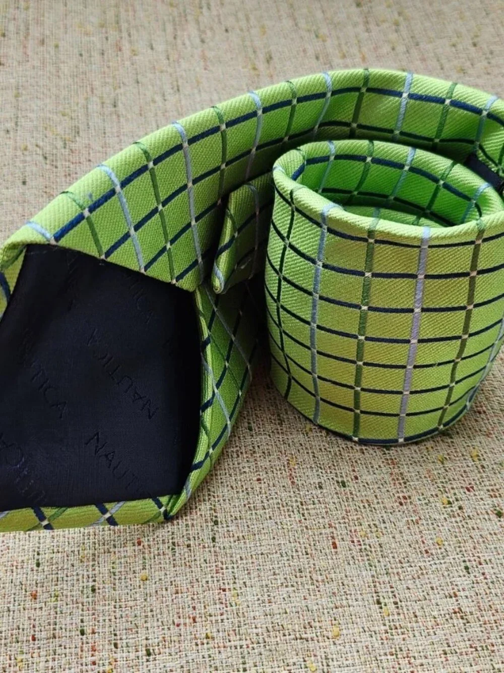 Vintage Nautica Men Tie Green Tone 100% Silk Necktie Classic Dress Tie